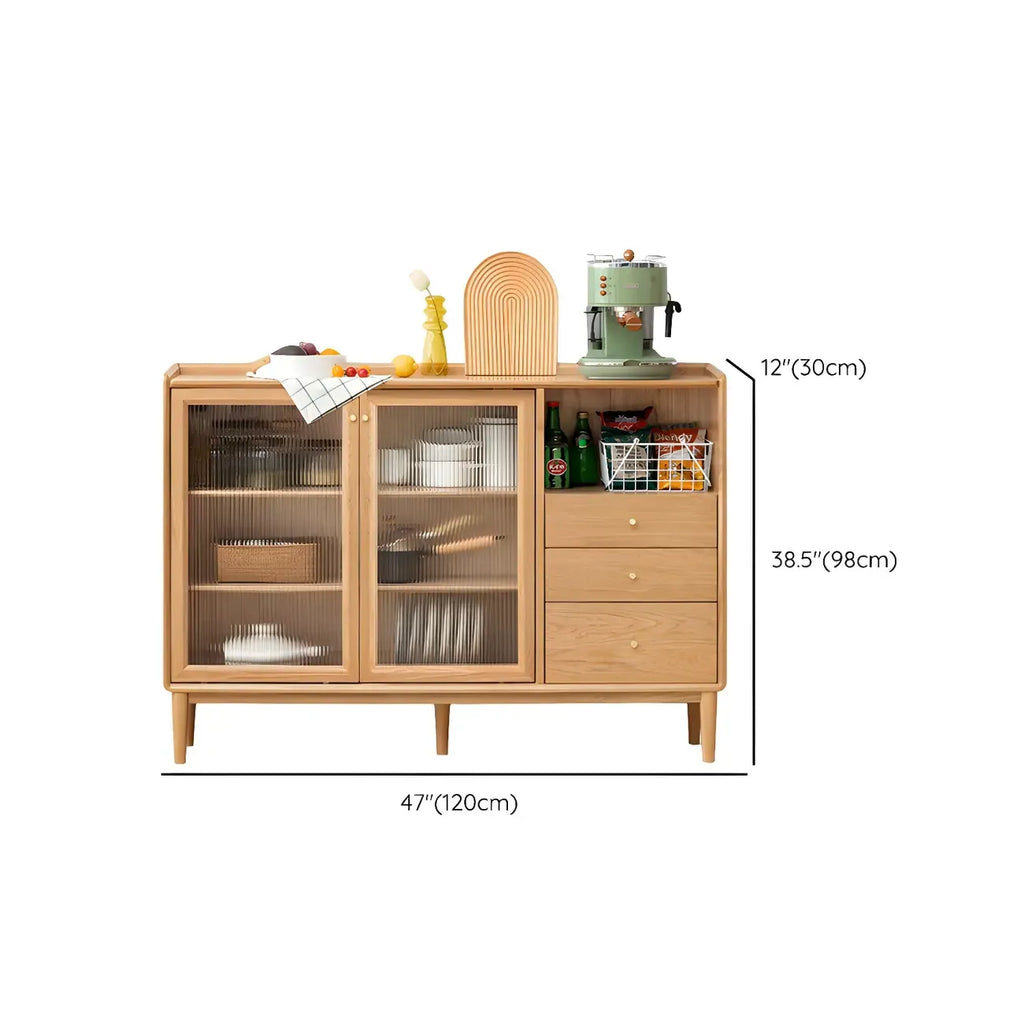Adjustable Natural Wood Glass Sliding Door China Cabinet