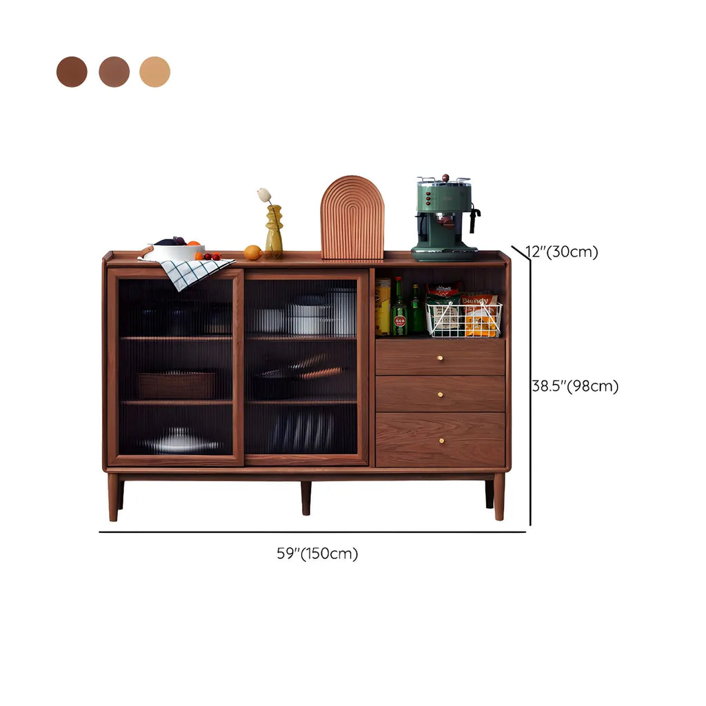 Adjustable Natural Wood Glass Sliding Door China Cabinet