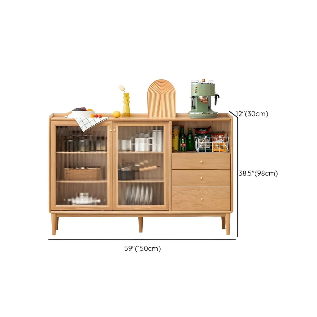 Adjustable Natural Wood Glass Sliding Door China Cabinet