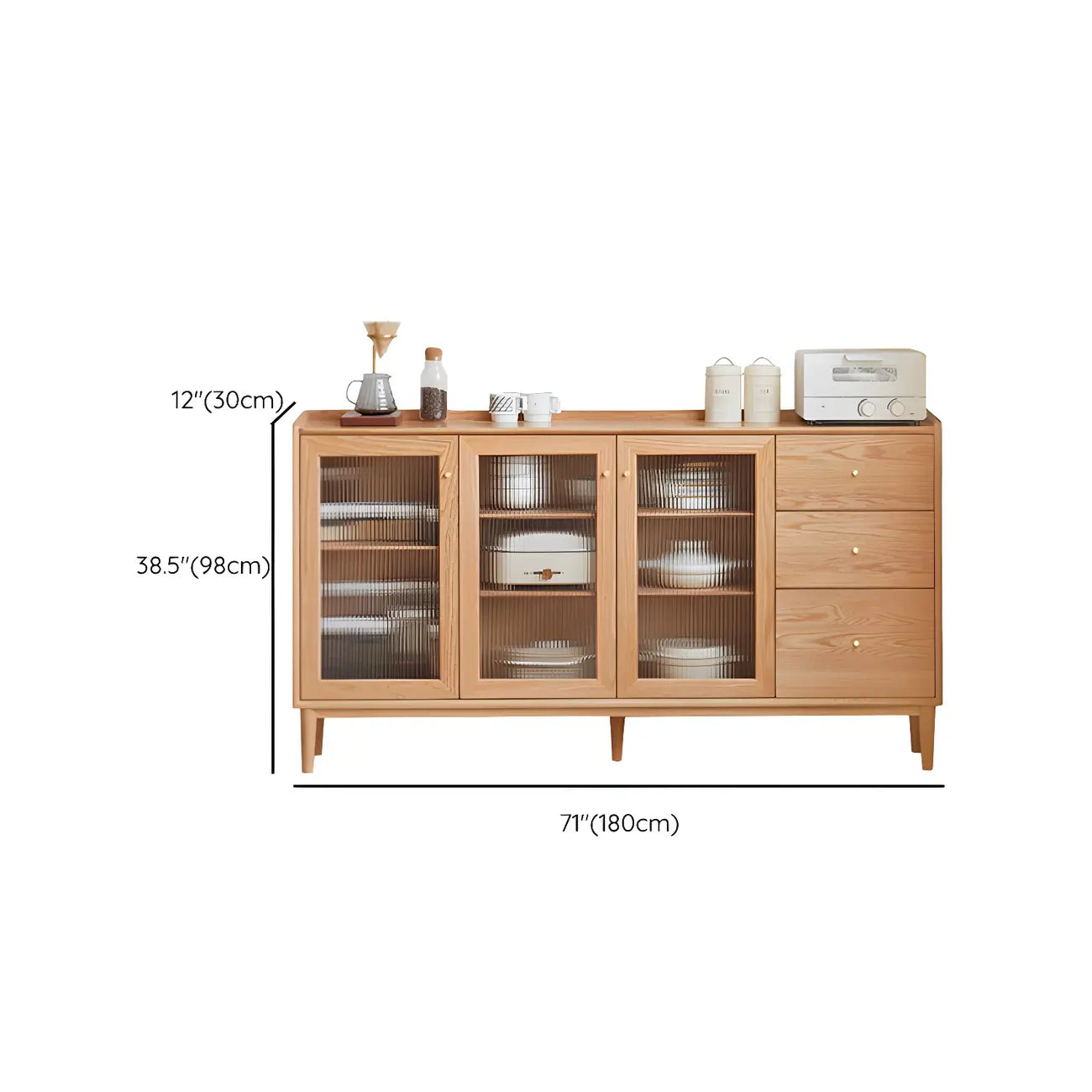 Adjustable Natural Wood Glass Sliding Door China Cabinet