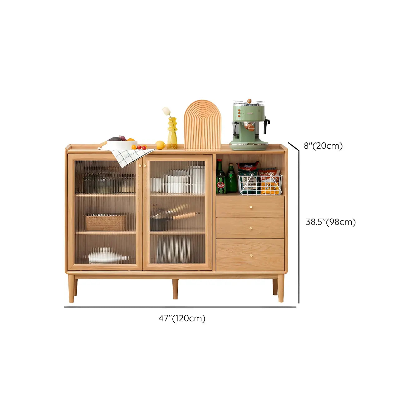 Adjustable Natural Wood Glass Sliding Door China Cabinet