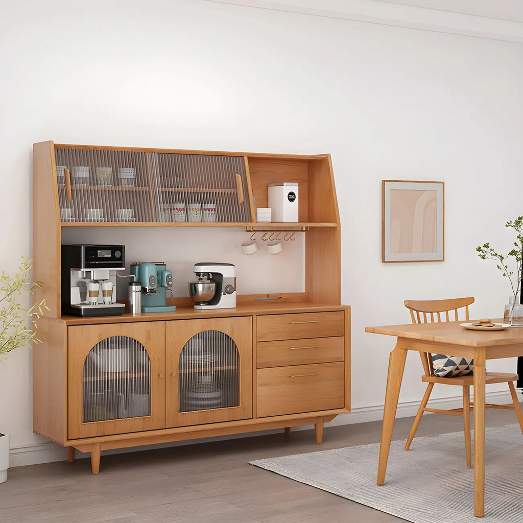 Cherry Wood Storage Hutch Cabinet with Glass Doors