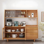 Cherry Wood Storage Hutch Cabinet with Glass Doors
