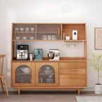Cherry Wood Storage Hutch Cabinet with Glass Doors