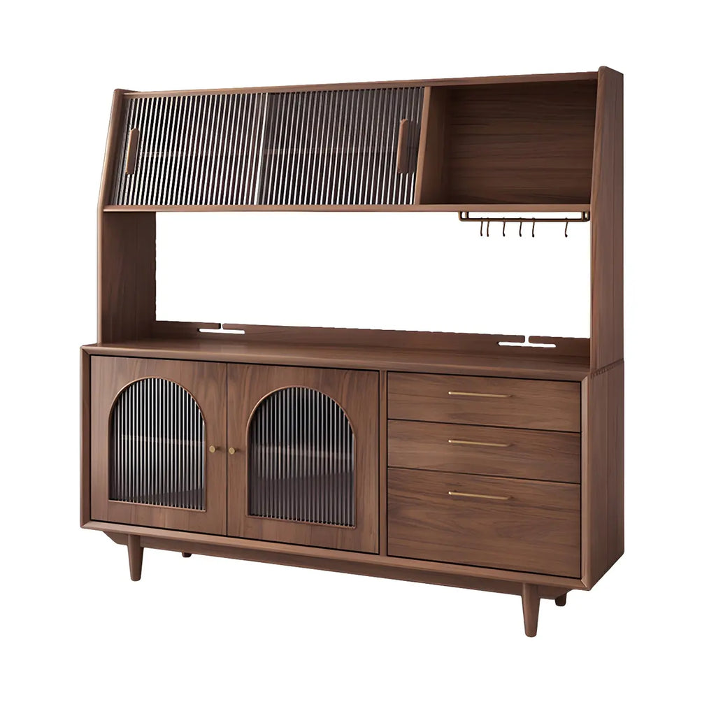 Cherry Wood Storage Hutch Cabinet with Glass Doors