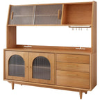 Cherry Wood Storage Hutch Cabinet with Glass Doors