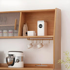 Cherry Wood Storage Hutch Cabinet with Glass Doors