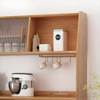Cherry Wood Storage Hutch Cabinet with Glass Doors