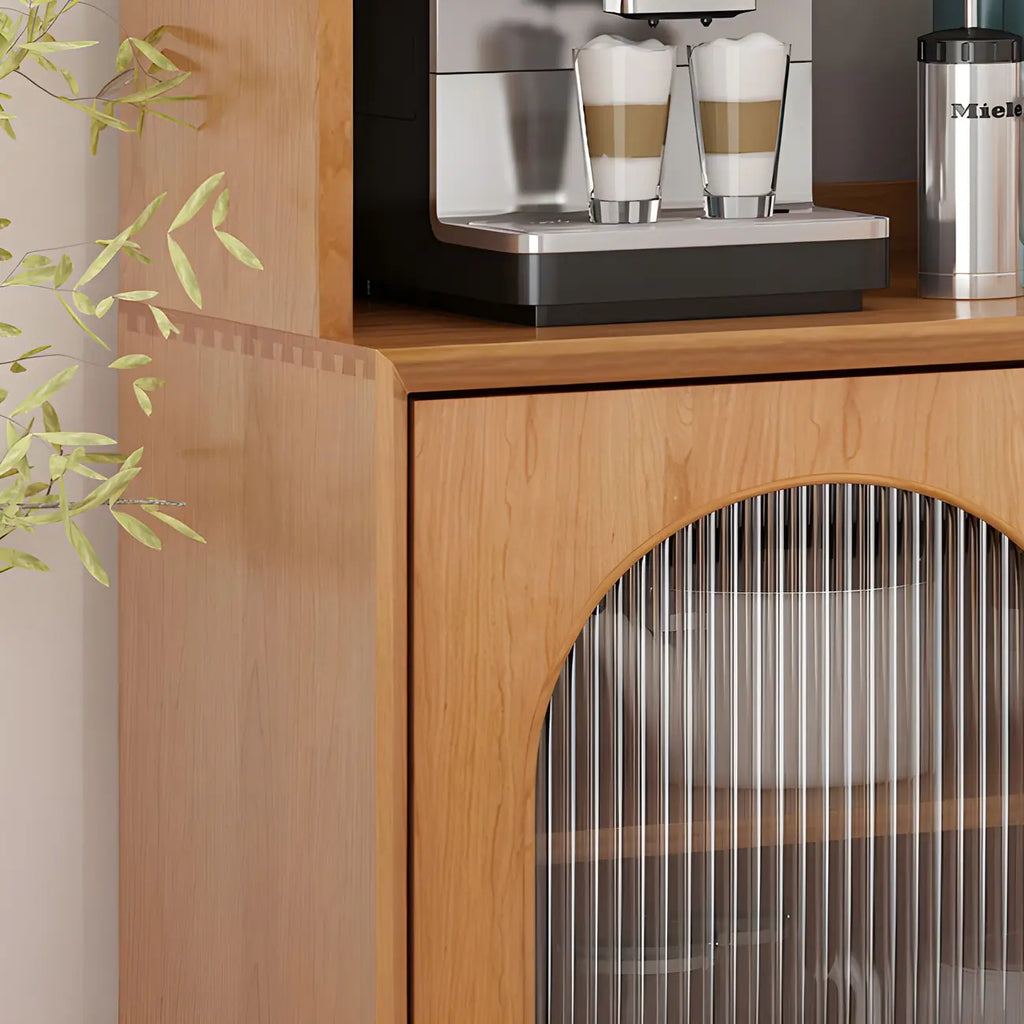 Cherry Wood Storage Hutch Cabinet with Glass Doors