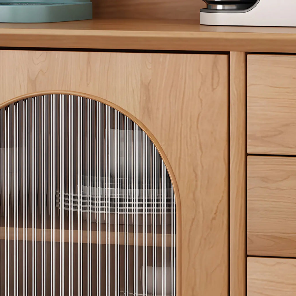 Cherry Wood Storage Hutch Cabinet with Glass Doors