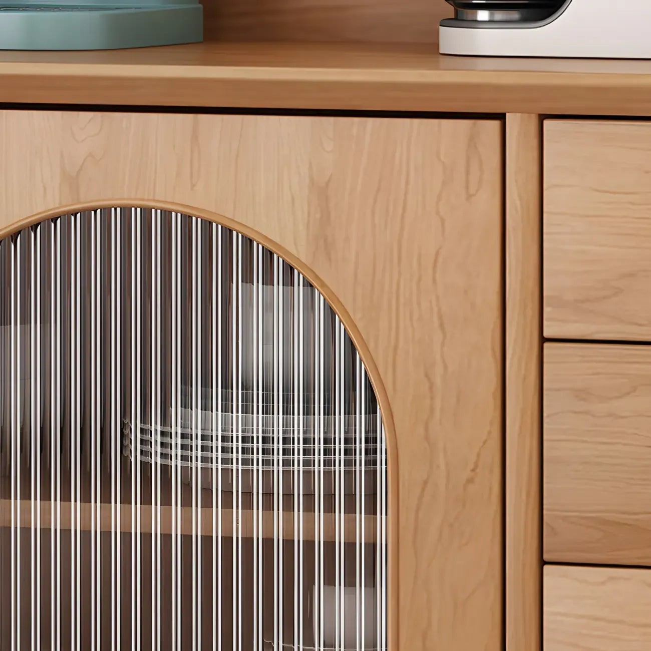 Cherry Wood Storage Hutch Cabinet with Glass Doors