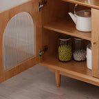 Cherry Wood Storage Hutch Cabinet with Glass Doors