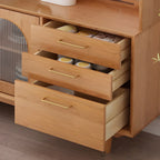 Cherry Wood Storage Hutch Cabinet with Glass Doors