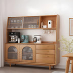 Cherry Wood Storage Hutch Cabinet with Glass Doors
