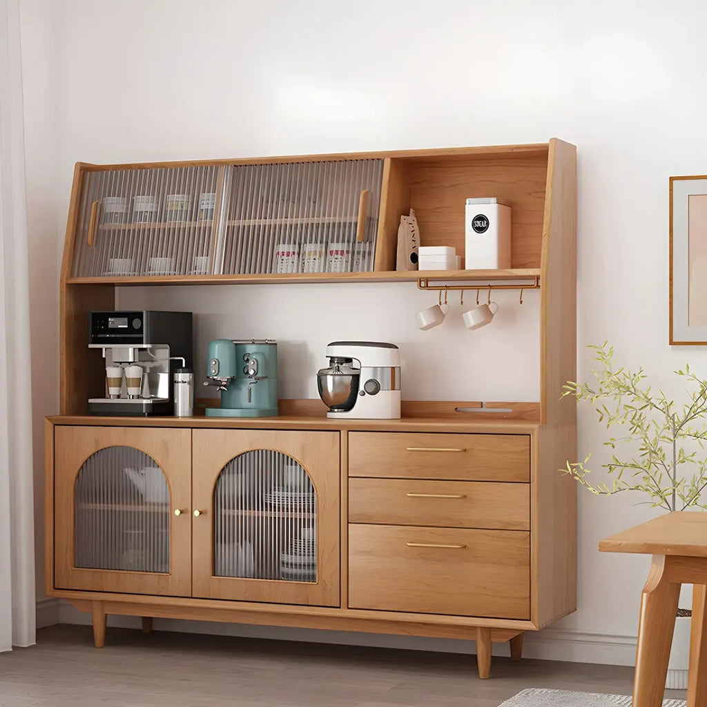 Cherry Wood Storage Hutch Cabinet with Glass Doors