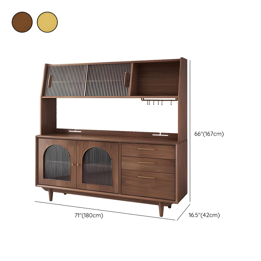 Cherry Wood Storage Hutch Cabinet with Glass Doors