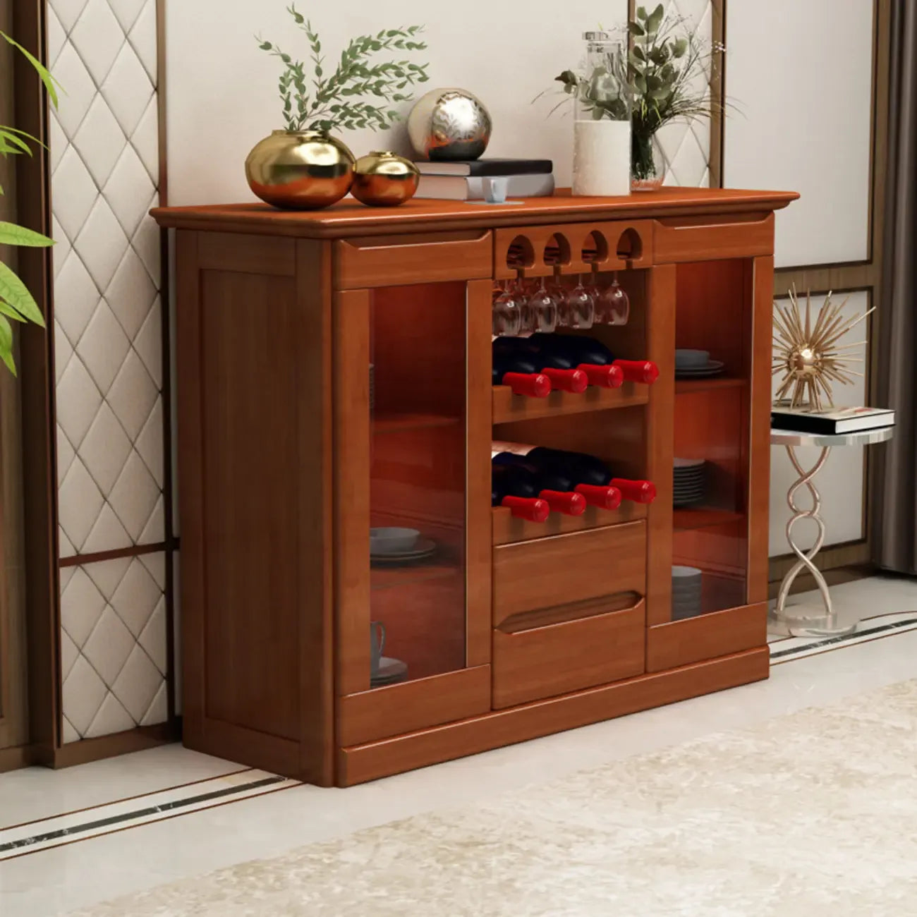 Classic Freestanding Wooden Wine Cabinet for Living Room