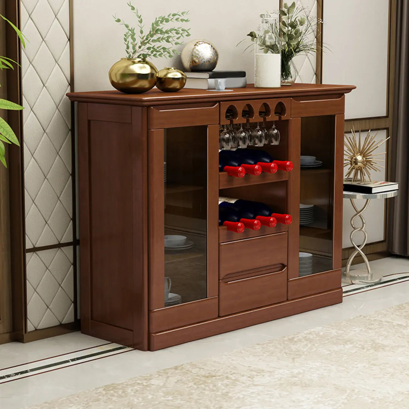 Classic Freestanding Wooden Wine Cabinet for Living Room