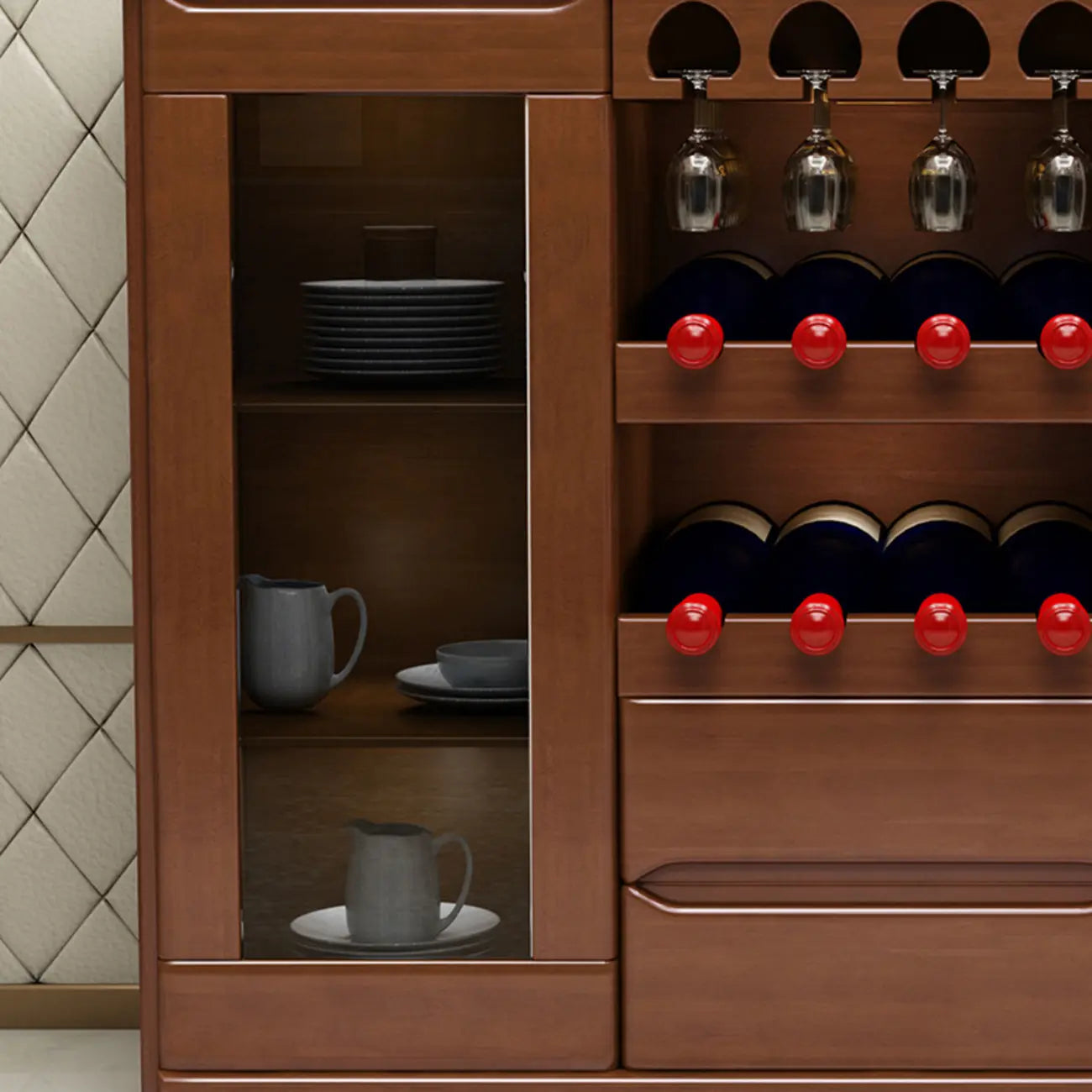 Classic Freestanding Wooden Wine Cabinet for Living Room