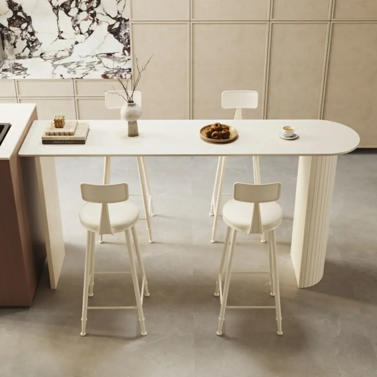 Modern White Free Form Bar Table Set with Cushioned Chair