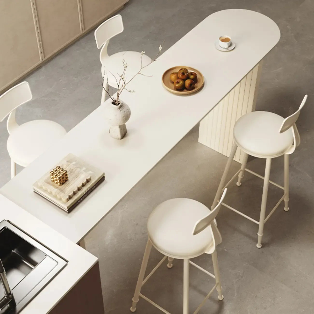 Modern White Free Form Bar Table Set with Cushioned Chair