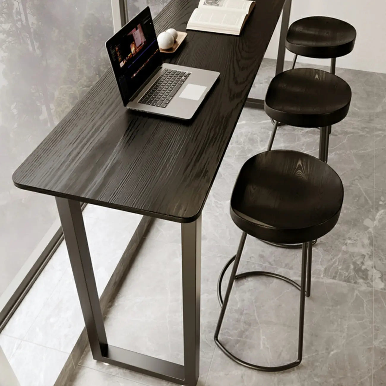 Elegant Black Long Bar Table for Home & Cafe Use