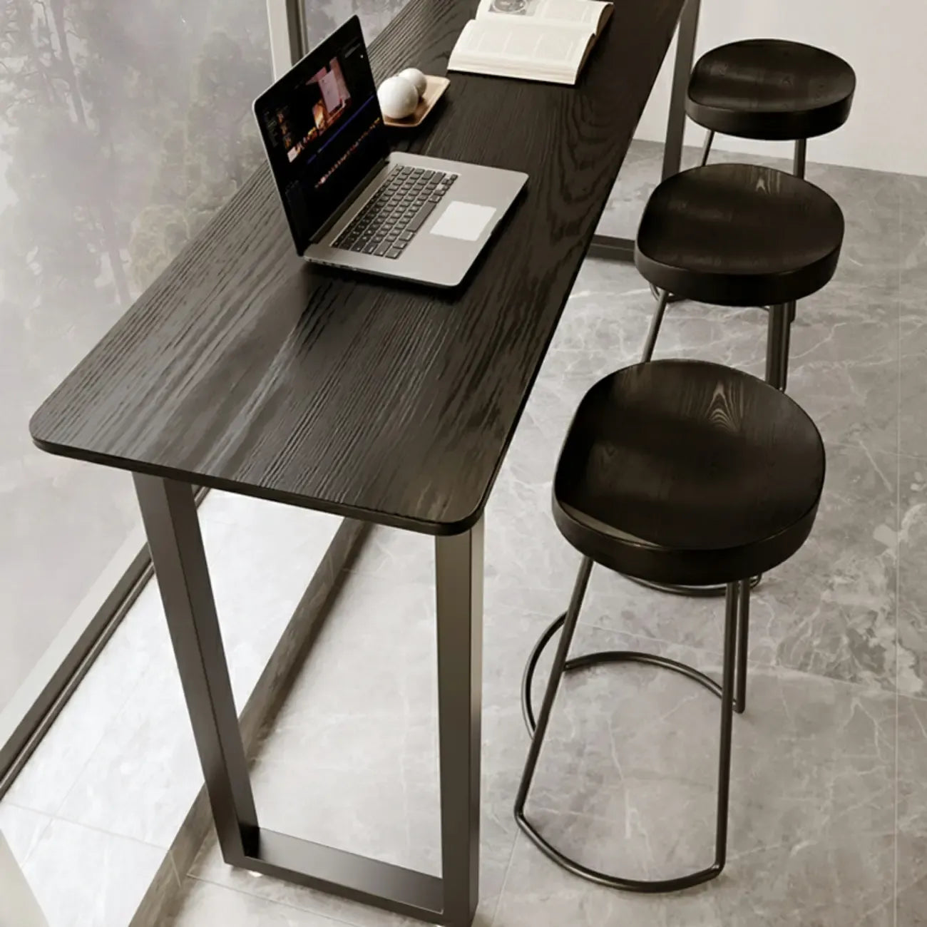Elegant Black Long Bar Table for Home & Cafe Use