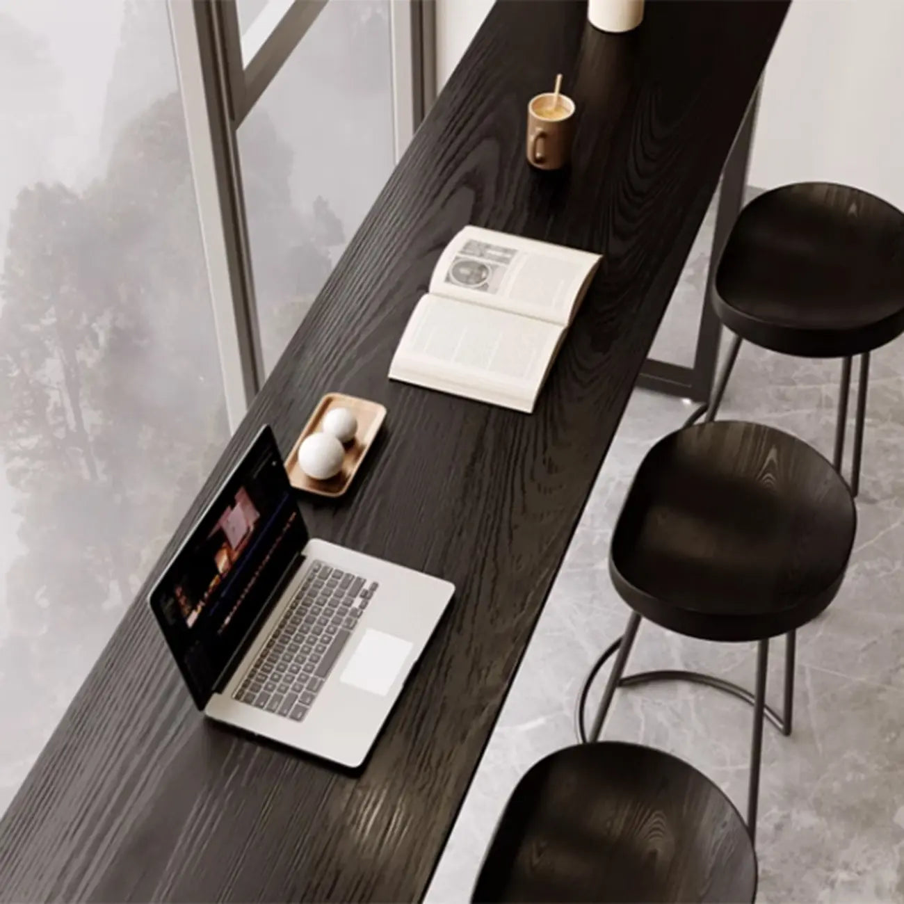 Elegant Black Long Bar Table for Home & Cafe Use