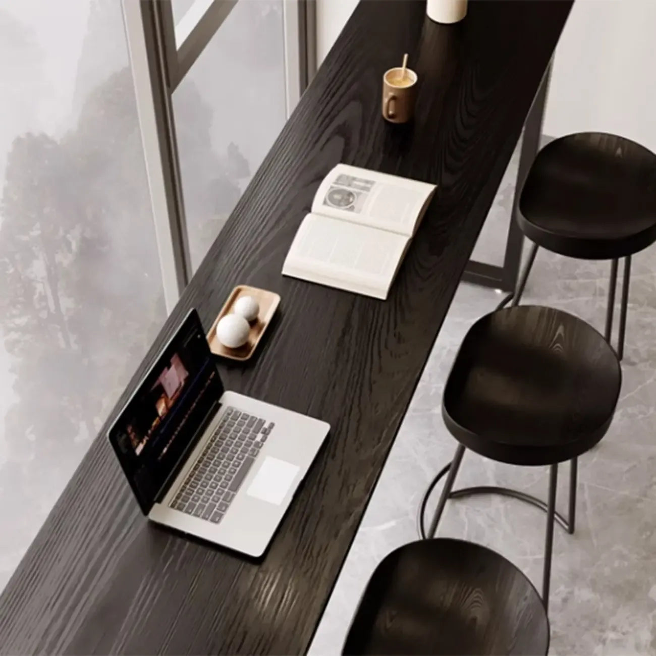 Elegant Black Long Bar Table for Home & Cafe Use