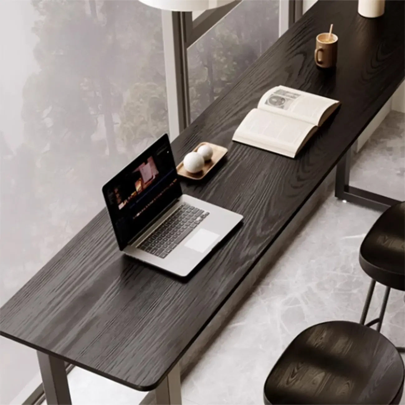 Elegant Black Long Bar Table for Home & Cafe Use