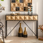 Rustic Wooden Console Table with Drawers and Trims