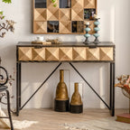 Rustic Wooden Console Table with Drawers and Trims