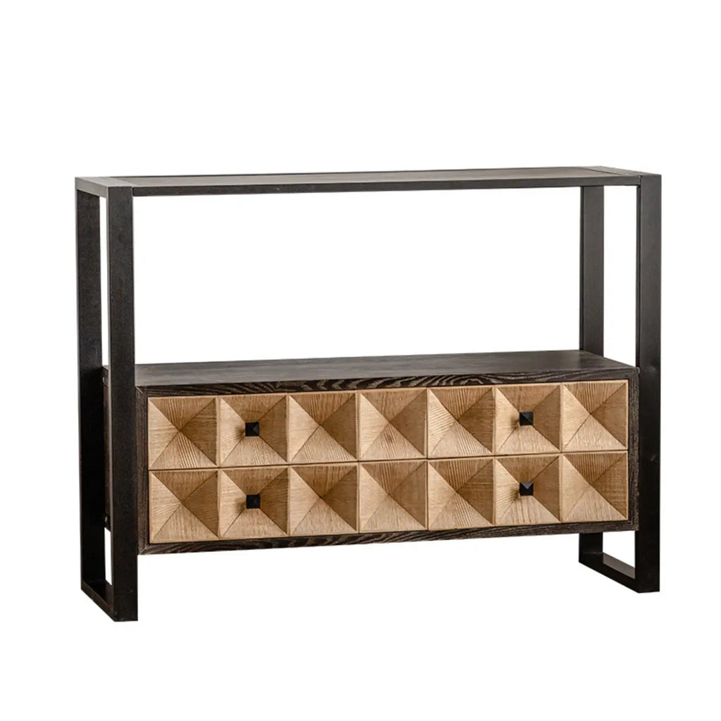 Rustic Wooden Console Table with Drawers and Trims