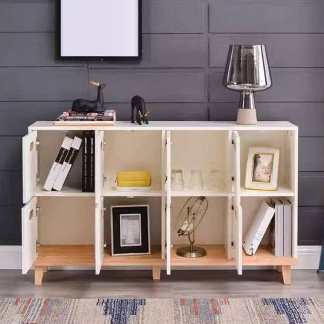 Durable Solid Wood Compartment Storage Cabinet with Notches