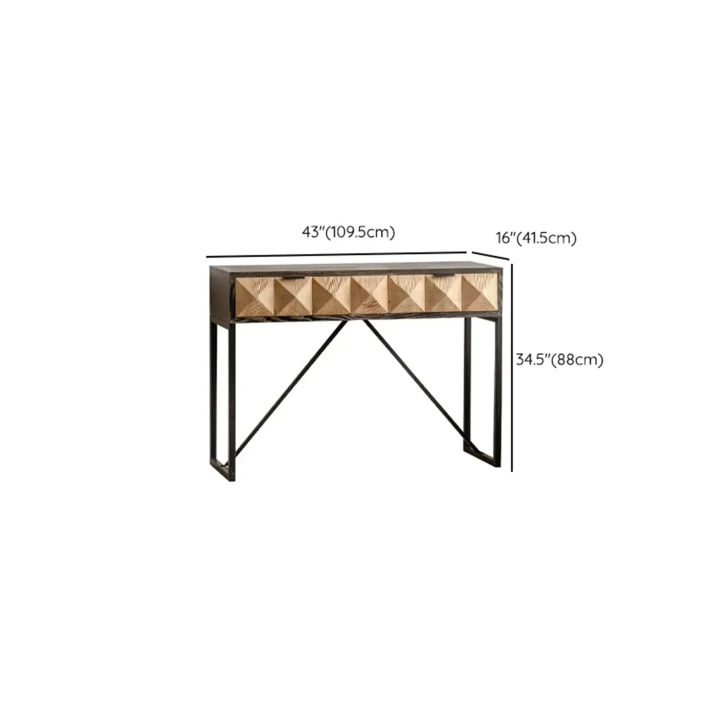 Rustic Wooden Console Table with Drawers and Trims