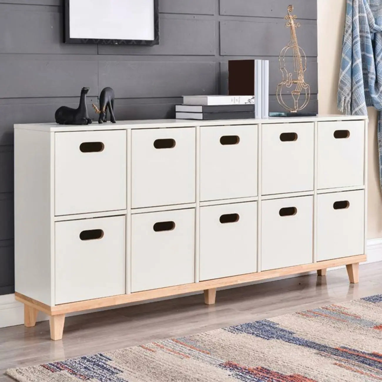 Durable Solid Wood Compartment Storage Cabinet with Notches