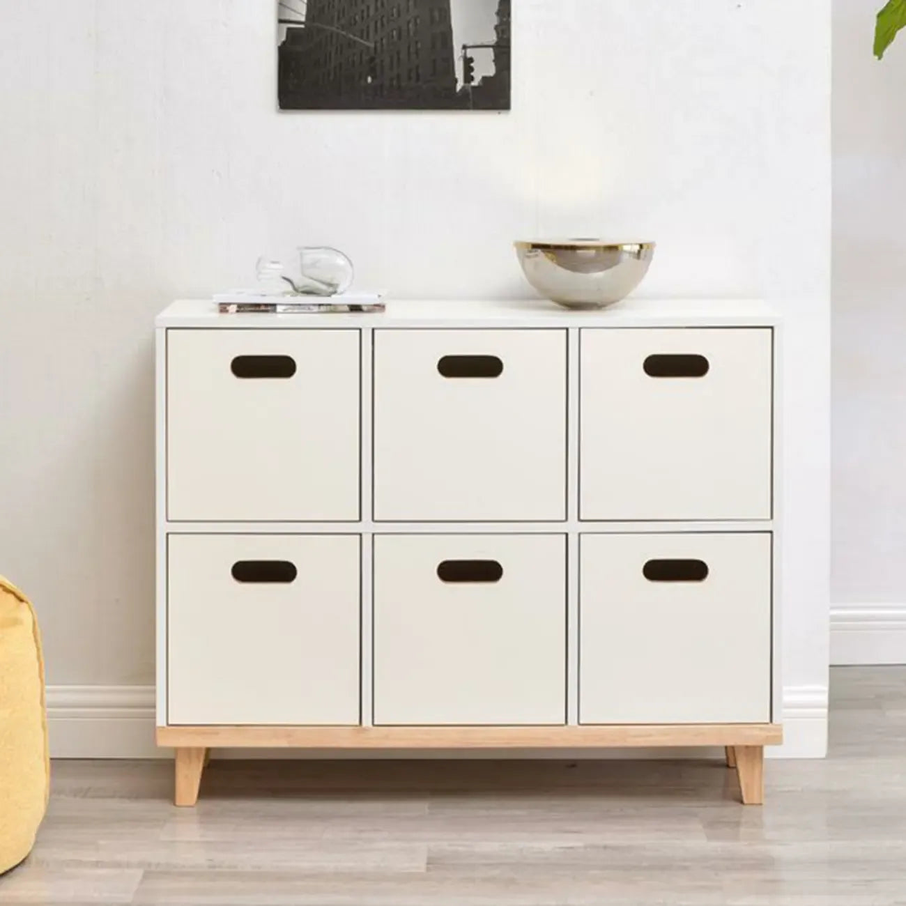 Durable Solid Wood Compartment Storage Cabinet with Notches