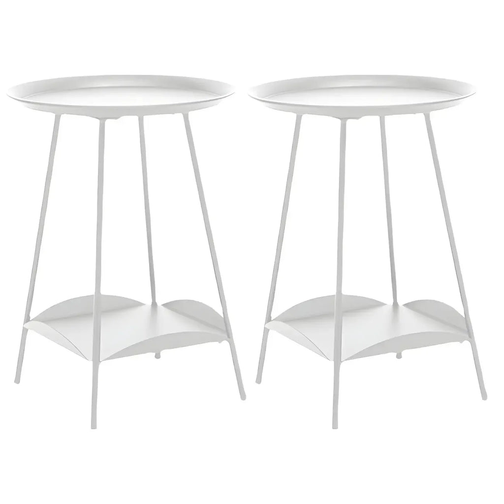 2-Tier Black Metal Side Table with Tray Top and Storage