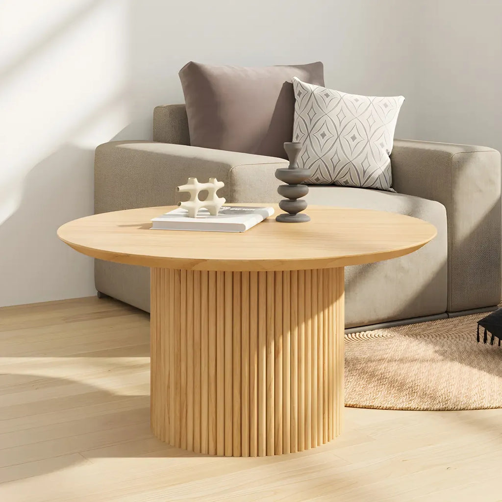 Minimalist Round Natural Wooden Side Table for Living Room