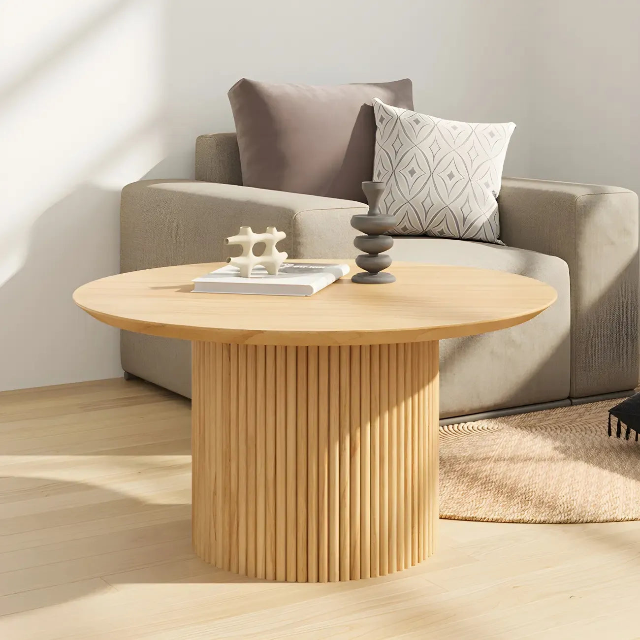 Minimalist Round Natural Wooden Side Table for Living Room