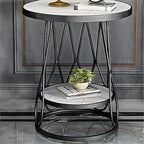 Round Gold Marble End Table with Storage for Living Room