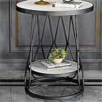 Round Gold Marble End Table with Storage for Living Room