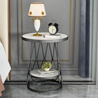 Round Gold Marble End Table with Storage for Living Room