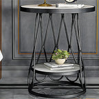 Round Gold Marble End Table with Storage for Living Room