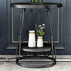 Round Gold Marble End Table with Storage for Living Room
