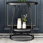 Round Gold Marble End Table with Storage for Living Room