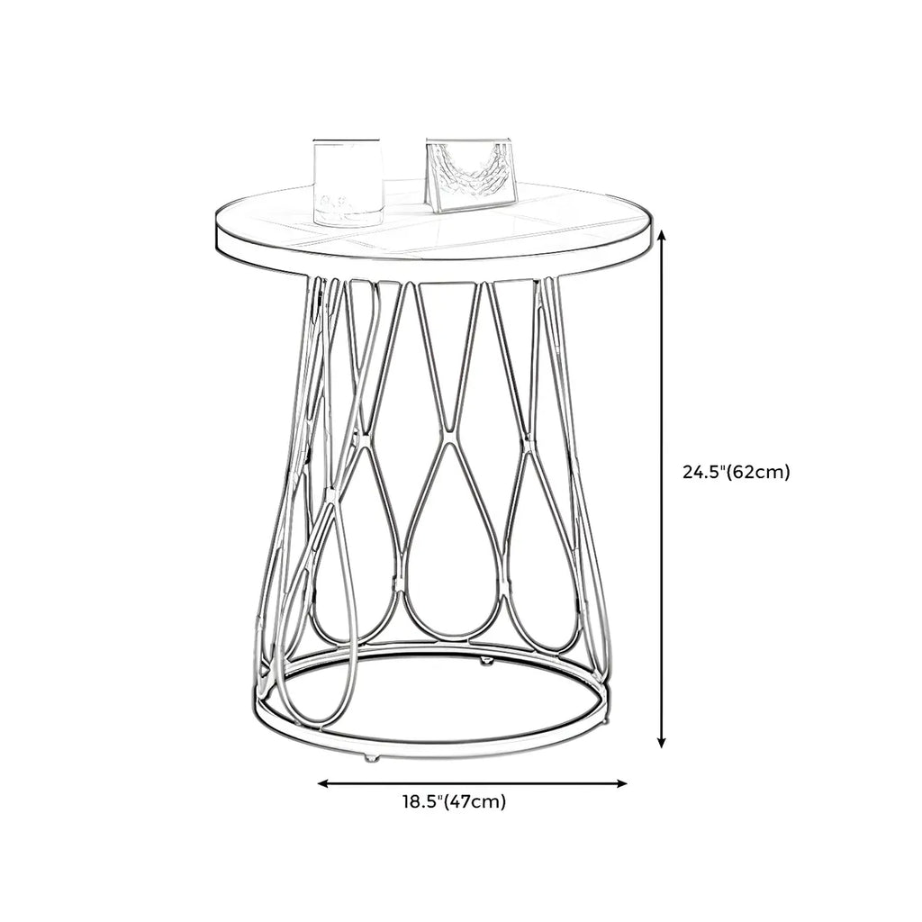 Round Gold Marble End Table with Storage for Living Room