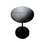 Minimalist Round Brown Wood End Table with Metal Base