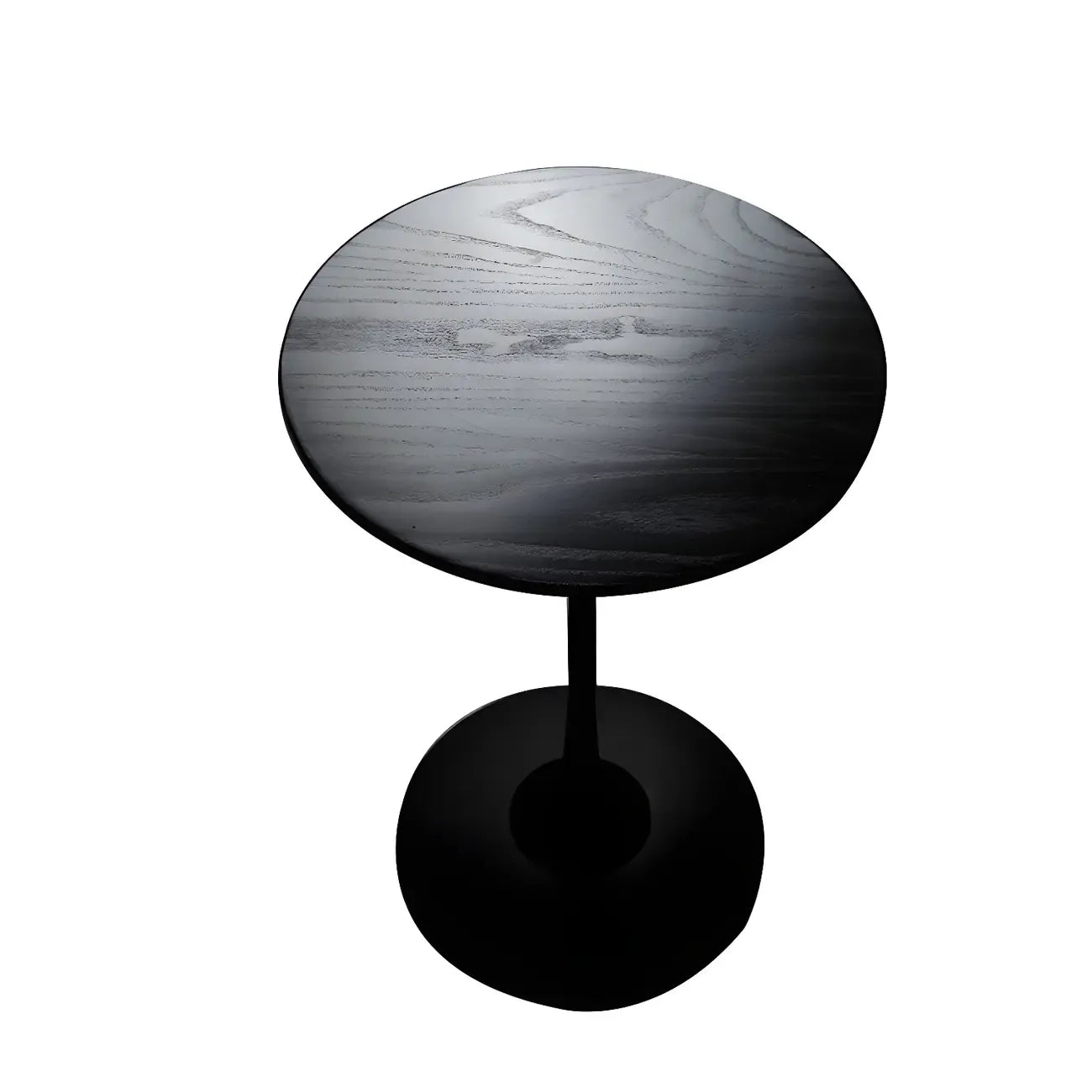 Minimalist Round Brown Wood End Table with Metal Base