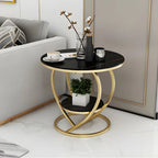 Stylish Round Marble Side Table with Storage and Gold Frame